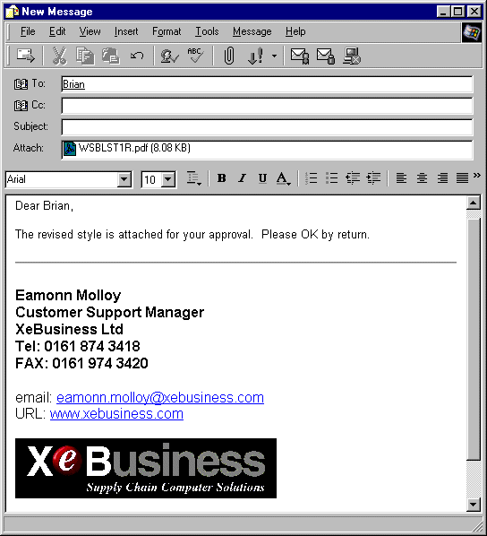 e-mail client with PDF attachment